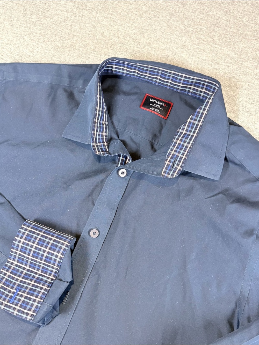 UNTUCKit Mens L Wrinkle Free Slim Fit Long Sleeve Button Up Blue 100% Cotton